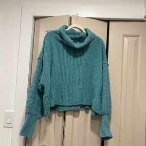 Free People Turquoise Cowl Neck Sweater